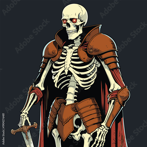 illustration of a skull wearing armor