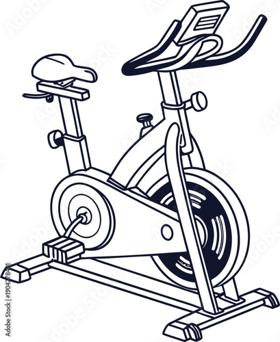 Line drawing of an exercise bike showcasing fitness and indoor cycling