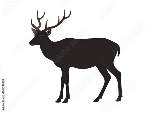 A side-profile illustration of a majestic black deer with impressive antlers