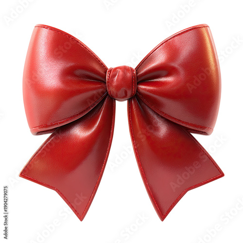 Glossy red bow, formed with flowing, soft-edged fabric. Simple black backdrop