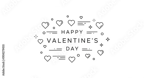 Happy valentine's day greeting card with hearts and sparkles on white background for love and romance