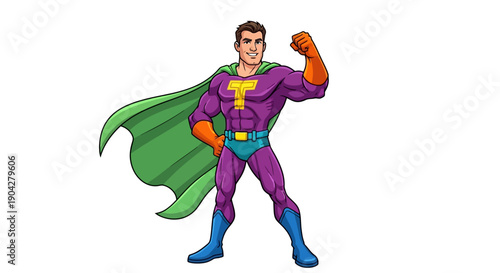 Superhero Character Posing in a Vibrant Illustration Environment