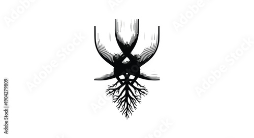 Abstract artistic representation of roots and upward reaching shapes symbolizing growth and connection
