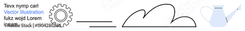 Technology, innovation, environment, agriculture, cloud computing, sustainability. Abstract line art gear, cloud line and a watering can. Technology and innovation in clean design