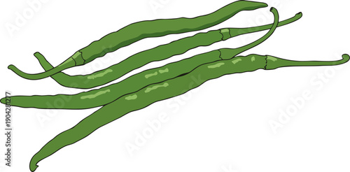 Flat design illustration of green curly chili peppers.