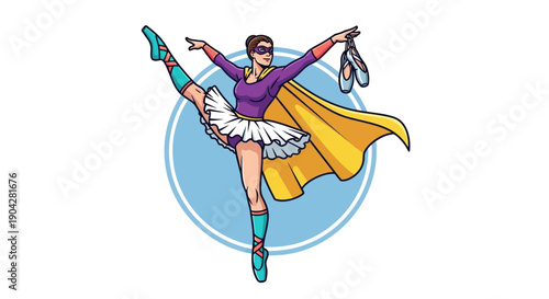 Dynamic Superhero Ballerina Performing in a Whimsical Environment, Illustration Art
