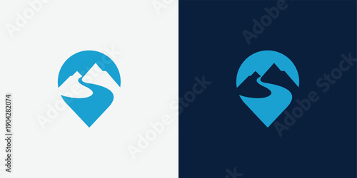 mountain logo design. Abstract outdoor adventure travel location logo vector illustration.