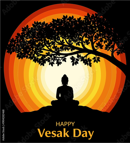 silhouette of a buddha in the lotus ,happy esak day vector art.