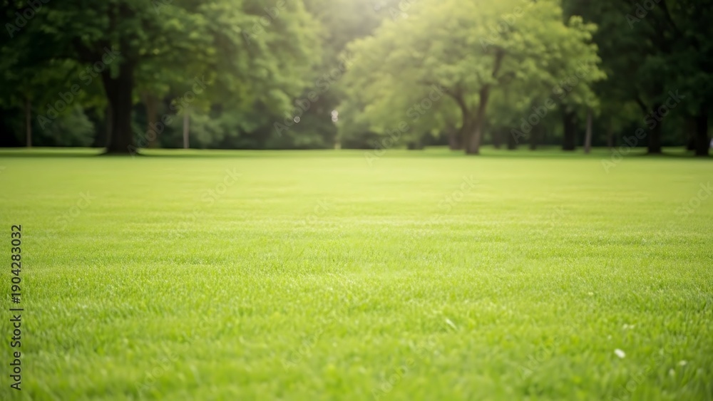 Obraz premium Green grassy field with trees in background park nature