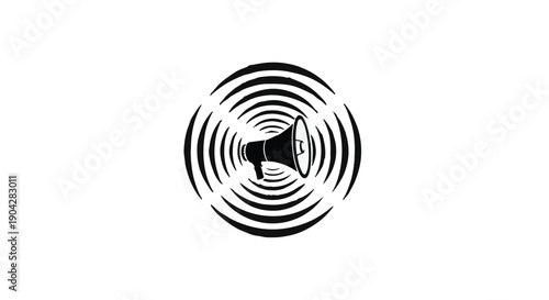 Megaphone broadcasting sound waves in a circular pattern, symbolizing announcement or communication.