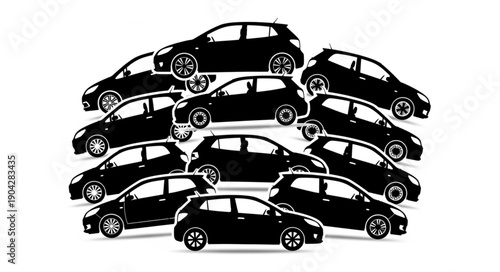 Many black cars arranged in a circle formation.