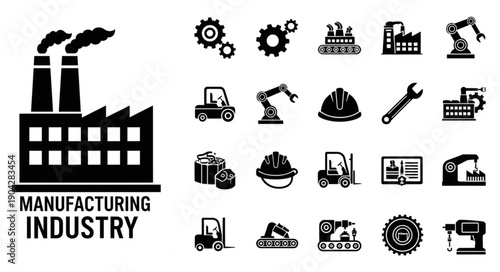 Manufacturing Industry Icons and Symbols Collection.