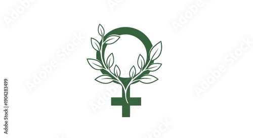 Female symbol intertwined with green leaves representing feminism nature and organic growth isolated on white background