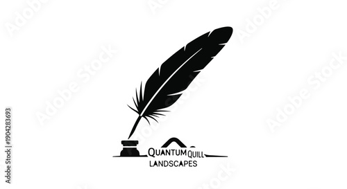 Elegant feather quill dipping into inkwell, symbolizing creativity and writing.