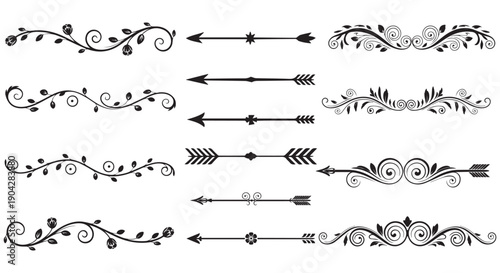 Ornate divider collection featuring arrows floral vines