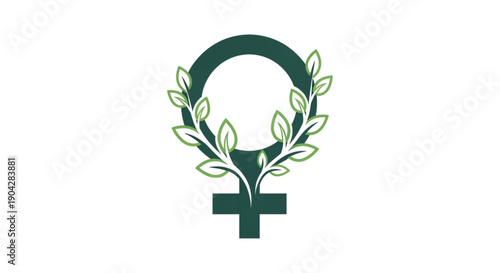 Female symbol with green leaves representing womens empowerment and nature isolated on white background for environmental or feminist concepts