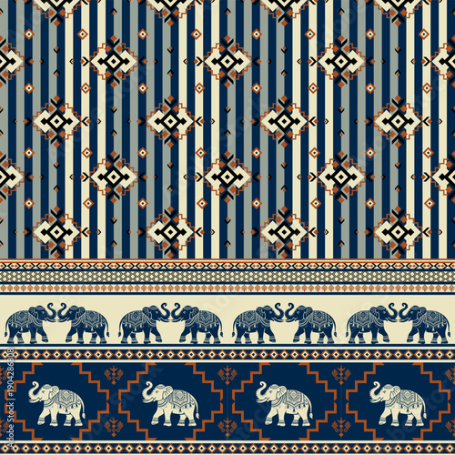 Geometric elephant pattern, applied Thai graphic style.