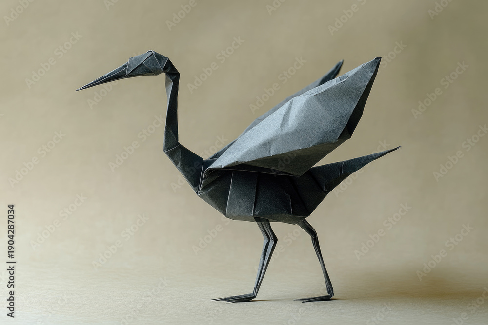 Naklejka premium Graceful Paper Crane Folded in Minimalist Monochrome Style