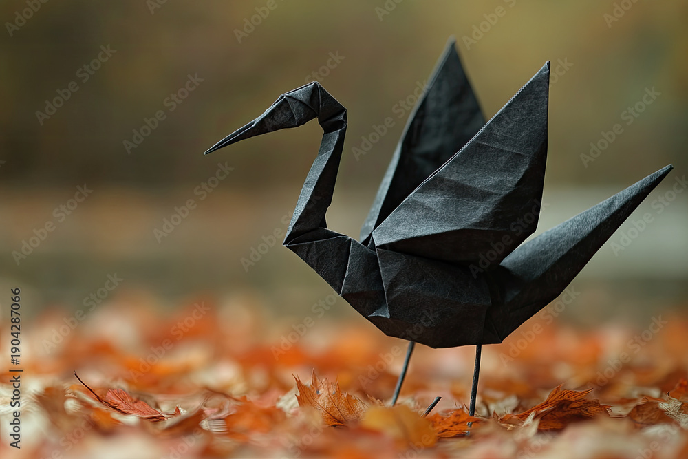 Fototapeta premium Handcrafted Origami Crane Captured in Minimalist Flat Art