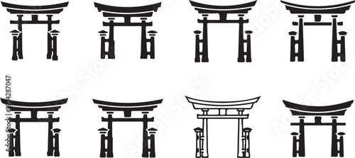 Traditional japanese torii gates displayed in a grid pattern