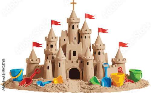 Sandcastle, Beach, Toy, Castle, Sand, Bucket, Shovel, Summer, Vacation, Kids, Playground, Seaside, Holiday, Travel, Fun, Colorful, Architecture, Fantasy, Sunny, Design