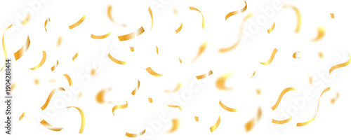 Festive golden confetti streamers falling, celebrating a special occasion, birthday, anniversary, or holiday. Sparkling celebration background.