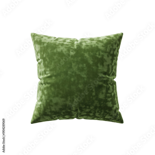Green velvet throw pillow isolated On Transparent Background