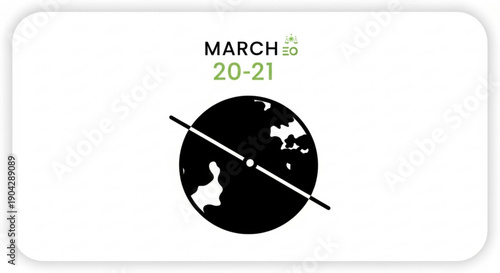March 20-21 equinox icon representing the astronomical event with a stylized globe and text perfect for seasonal or science concepts
