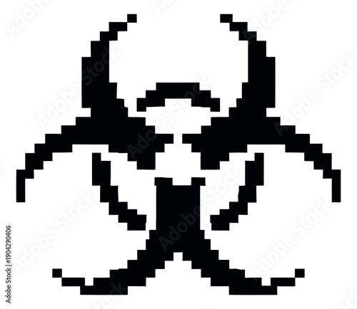 Pixel art illustration of a biohazard symbol depicting a danger warning for safety and health applications