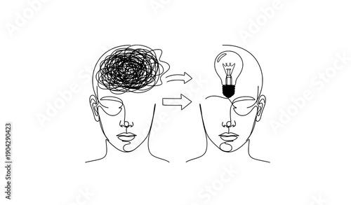 Psychology mental health solution continuous line art scribble brain vector