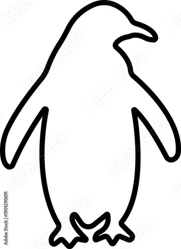 Penguin Line Style Vector Black Icon, Antarctic Bird Silhouette Symbol and Wildlife Outline Graphic Group Featuring Penguin, Seabird and Flightless Bird