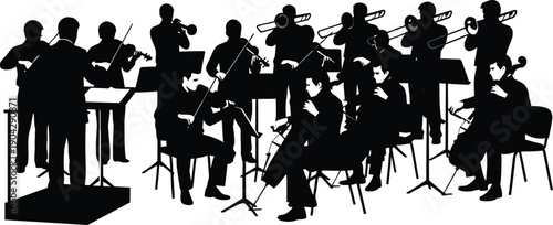 Silhouette of a live orchestra performing on stage