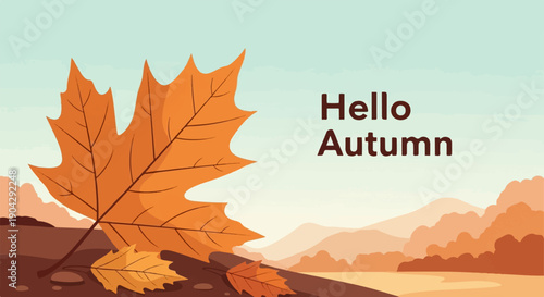 A warm autumn landscape featuring prominent orange maple leaves