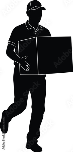 A delivery man carrying a large box