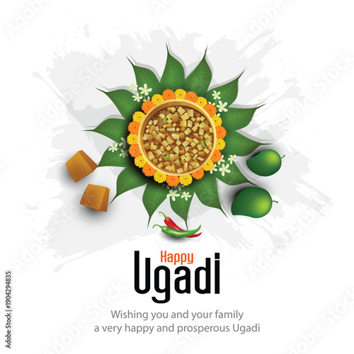happy Ugadi New Year festival. Indian holiday celebrated by the inhabitants of Karnataka and Andhra Pradesh. abstract vector illustration graphic design.