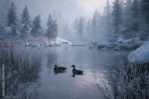 Wallpaper Mural Ducks on Snowy Lakeside Torontodigital.ca