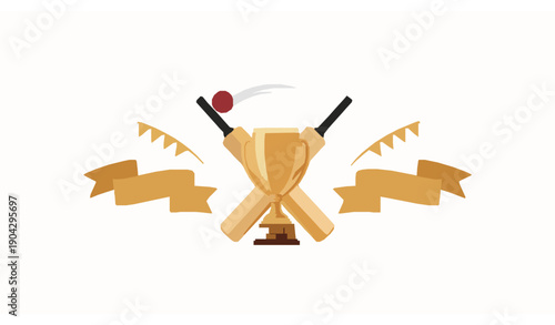 Premium cricket world tournament celebration vector banner with trophy bat and ball on white