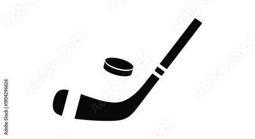 A minimalist black and white depiction of a hockey stick and puck illustrating the sport s fundamental elements high quality professional