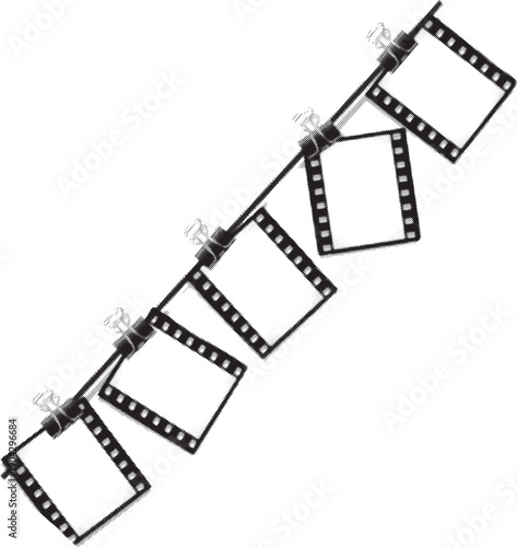 Hanging Photo Frames on Clips, Film Strip Style Empty Picture Frames Isolated on White Background