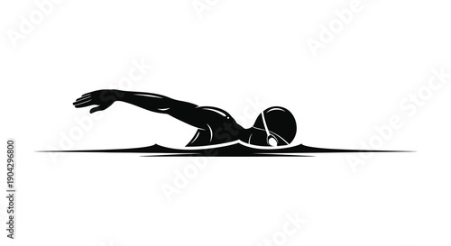 A sleek black silhouette depicts a swimmer in mid stroke gracefully moving through water high quality professional detailed modern