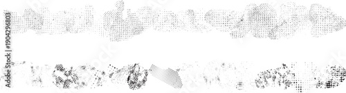 Spray texture line border set. Distress horizontal design element, for layouts and overlays. Spray paint stroke, splatter line dividers. Speckled vector brush strokes, edges.