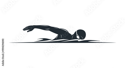 A striking black silhouette depicts a swimmer in mid stroke showcasing athletic prowess and aquatic motion high quality professional