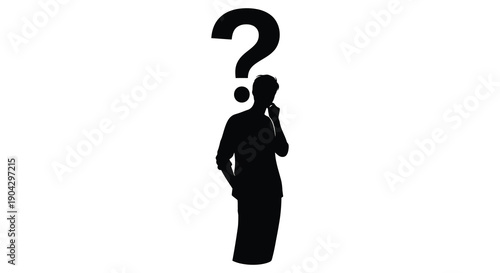 A silhouetted human head is depicted with a large question mark replacing the cranial shape symbolizing uncertainty