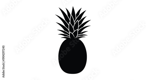 A striking black silhouette depicts a pineapple with a detailed crown and solid oval body high quality professional