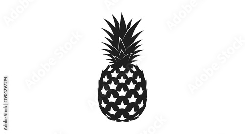 A striking silhouette of a pineapple is presented in a stark black and white design showcasing its textured surface
