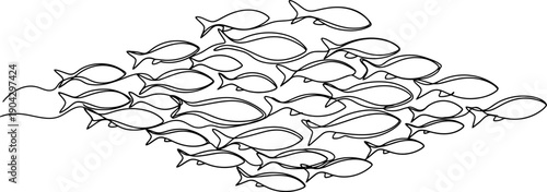School Of Fish Continuous One Line Art Drawing Sketches
