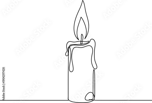 Burning Fire Candle Continuous One Line Art Drawing
