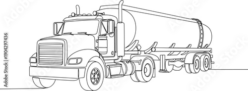 Tanker Truck Heavy Diesel Container Machines Line Art