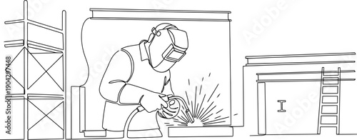 Welder Using Welding Machine In Construction Project Line