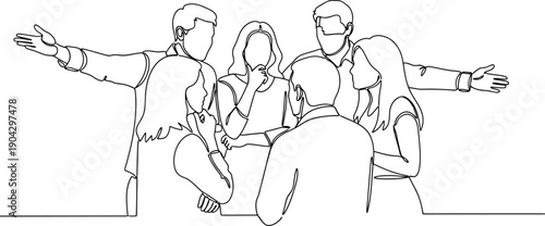 Group Of People Discuss Ideas Continuous One Line Drawing